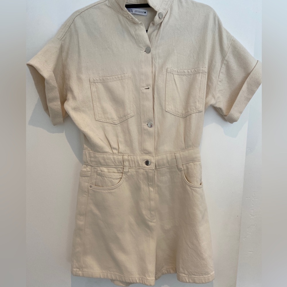 Zara Cream denim jumpsuit